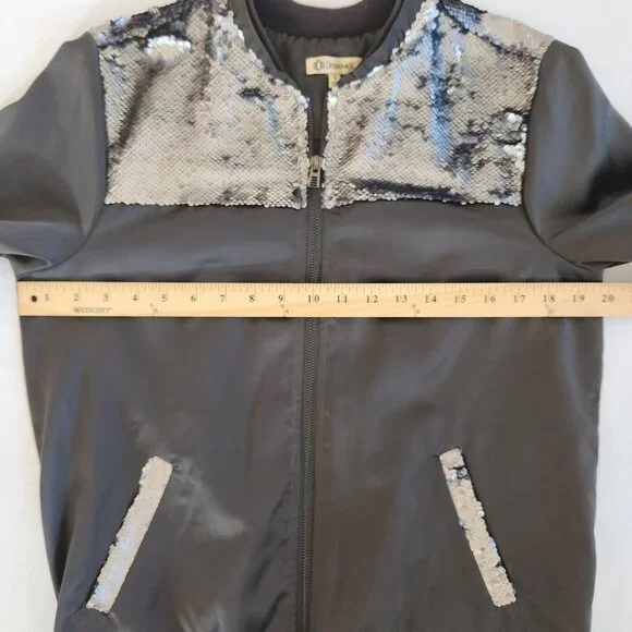 Democracy Sequin Embellished Satin Bomber Jacket Glam Disco Festival Party Cute - Picture 7 of 10